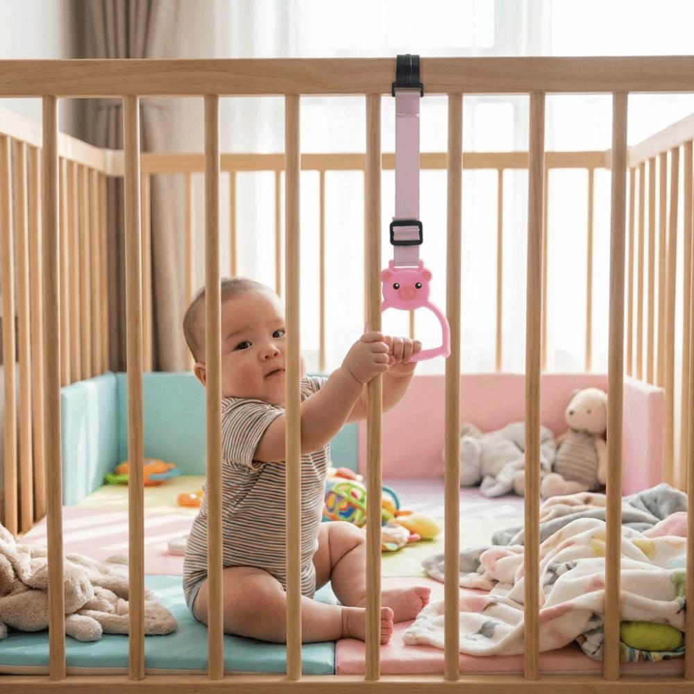Cartoon Animal Shape Baby Pull Up Rings Dangling Toddler Standing Assist Handle Infant Bed Fence