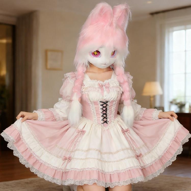 Animal Head Cats Fursuit Cut Mask Plush Cats Headgear Cats Costume for Halloween Masquerade Dress Up Cosplay Party
