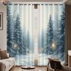 Set Of 2 Winter Christmas Snowy Forest Printed Shade Curtains Insulation Multi Size Living Room Holiday Decoration Curtain Polyester Machine Washable