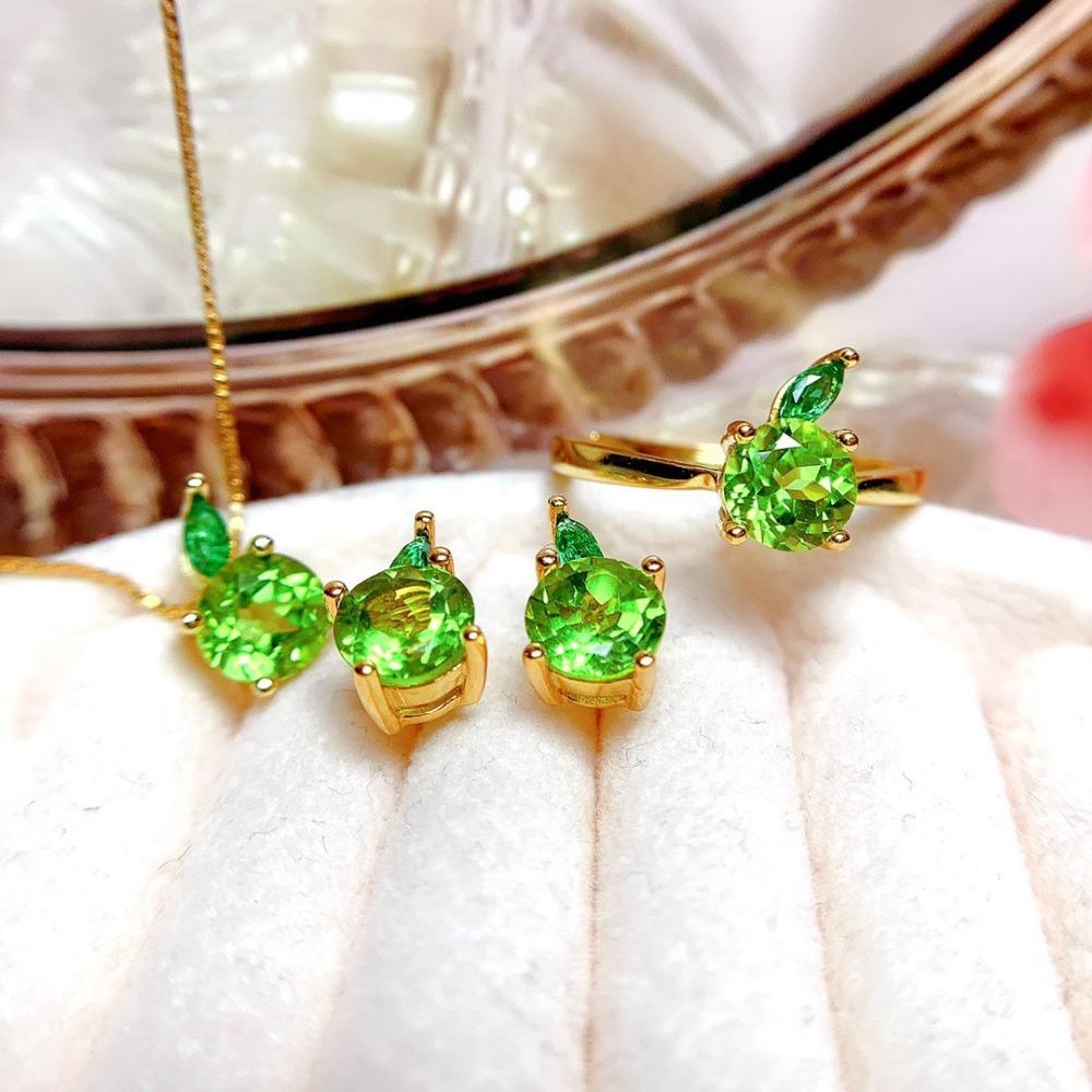 

Stylish Women Jewelry Set Yellow Diamond Ring Green Earrings Gemstone Necklace Fashion Accessories