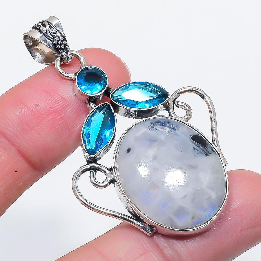 

Натуральный лунный камень, топаз, ювелирная подвеска из серебра 925 пробы 2,21 A1j74