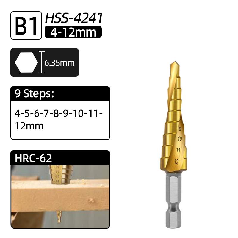 

HSS Titanium Step Drill Bit M35 Cobalt Hex Shank Spiral Straight Groove Metal Hole Cutter Conical Stage Drill Cone Power Tools