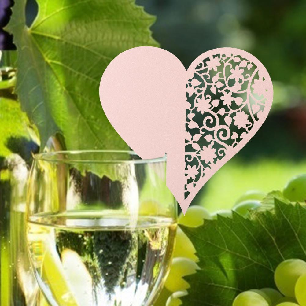 50pcs Heart Shape Wedding Hollow Name Place Cards For Wine Glass Table Decoration(White)