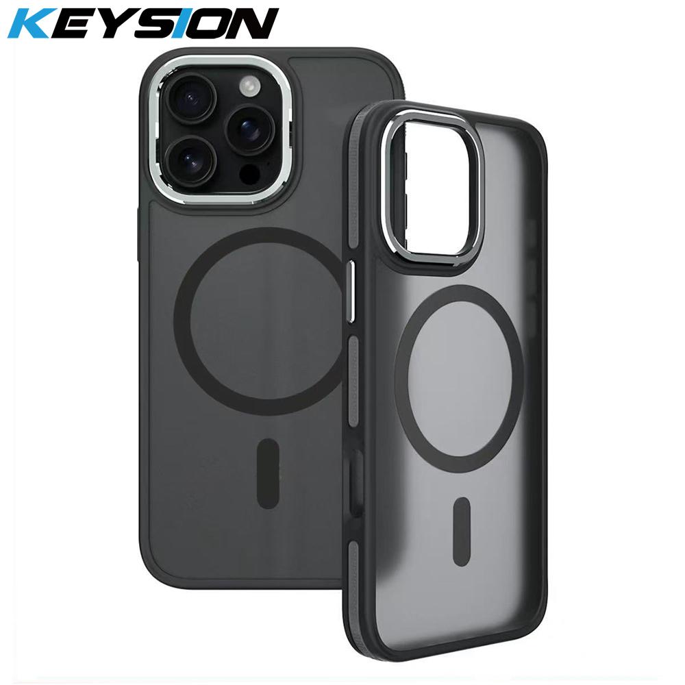 

KEYSION Shockproof Magnetic Case for iPhone 15 16 Pro Max 15 Plus 16e Matte Translucent PC+TPU Color Blocking Phone Cover for iPhone 16 чёрный