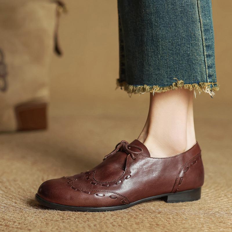 

Новая модная женская обувь на среднем каблуке с квадратным носком, повседневная шнуровка, нескользящая, на толстом каблуке, однотонная кожаная обувь больших размеров 40 коричневый