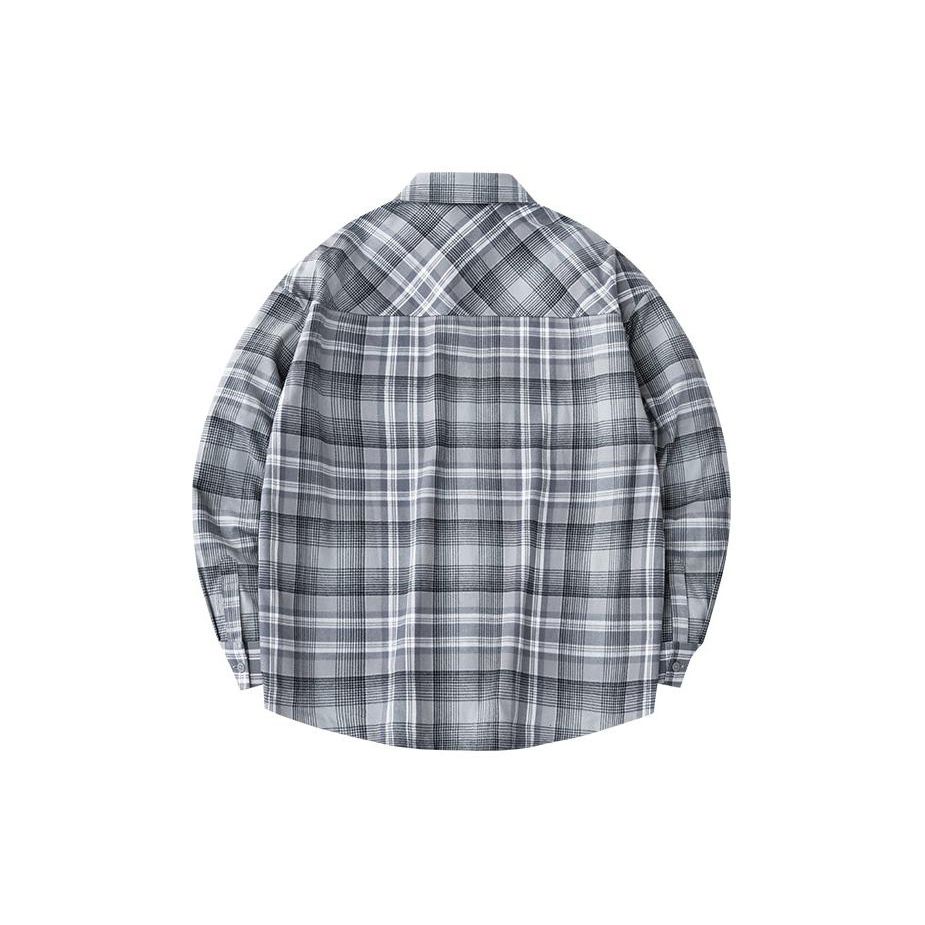 Anta Plaid Casual Long Sleeve Shirt Men shirts Basic-Black 152418104-1