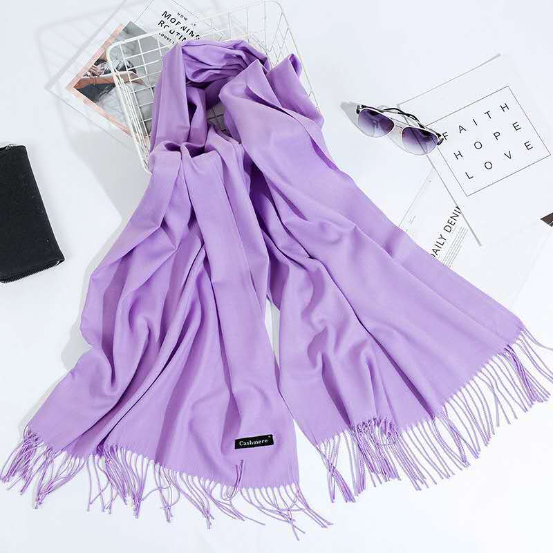 Autumn And Winter New Women'S Cashmere Scarf Solid Color Imitation Cashmere Pulling Scarf Thick Embroidery Cashmere Shawl