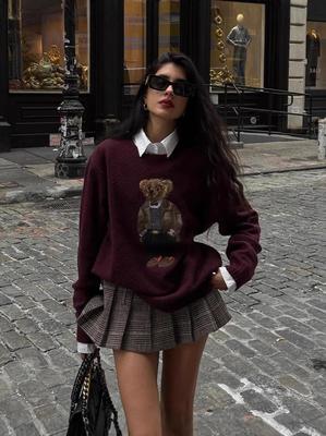Suéter Casual Feminino Estilo Academia Urso Outono/Inverno 2026