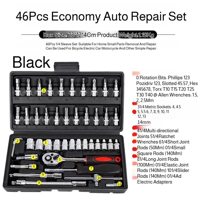 

46 Pieces 1/4 inch Drive Socket Ratchet Wrench Set, with Bit Socket Set Metric and Extension Bar for For Car Repair, Bicycle