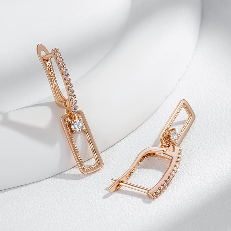 Kienl Shiny Natural Zircon Square Long Earring For Women Rose Gold Color Glossy Metal Accessories Trend Daily Jewelry