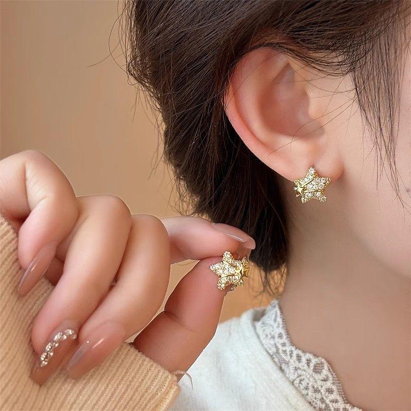 

Gold Eight Awn Star Zircon Stud Earrings 2025 New Arrival Best Selling Fancy Elegant Earrings Unique Beautiful Earrings for Women Flash Diamond Stars