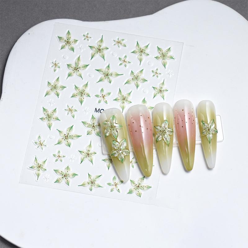

Наклейка для ногтей в форме цветка лилии, клей для улучшения стереоскопического украшения, аксессуары для ногтей для любителей зелёный