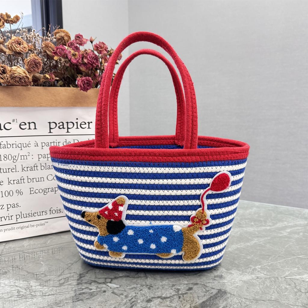 Outdoor Cotton Rope Dachshund Woven Bag Bucket Tote Bag Large Capacity Household Woven Shoulder Gift Basket Bag