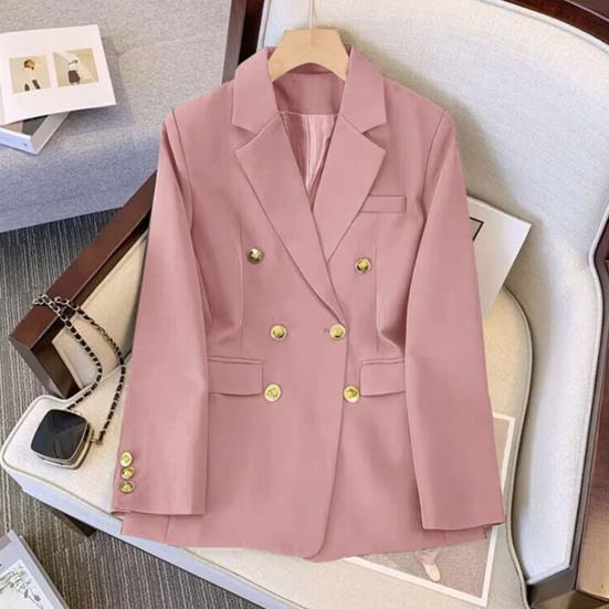 Dámské sako OL styl dojíždění volné jednobarevné dvouřadé dlouhé rukávy klopa zářez límec kapsy formální business kabát