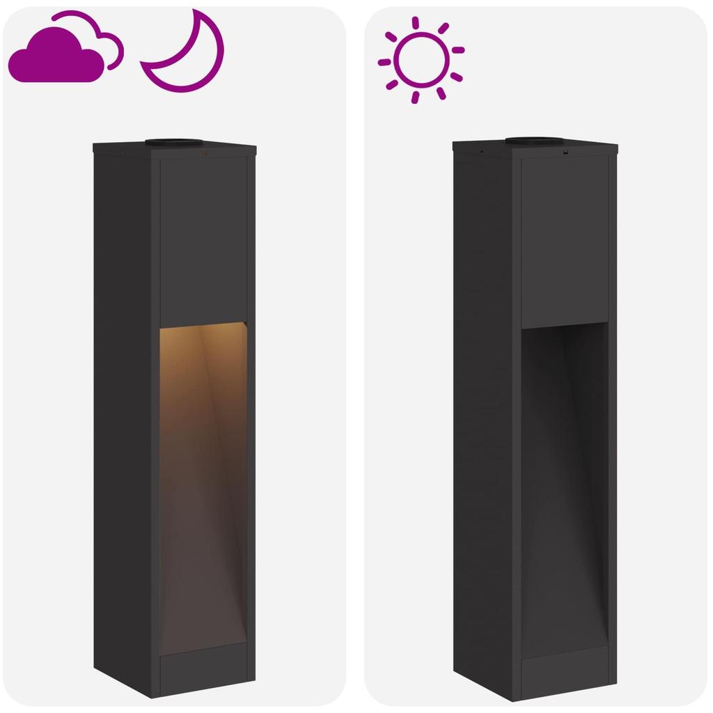 Solar LED Path Light 2 Pcs Black Cold Rolled Steel