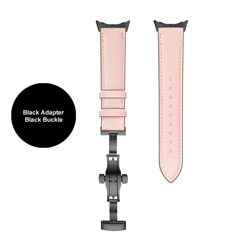 Butterfly buckle Leather Strap For Google Pixel Watch Band Pixel Watch Watchbands Bracelet With adapter (Silver/Black/Rose gold)