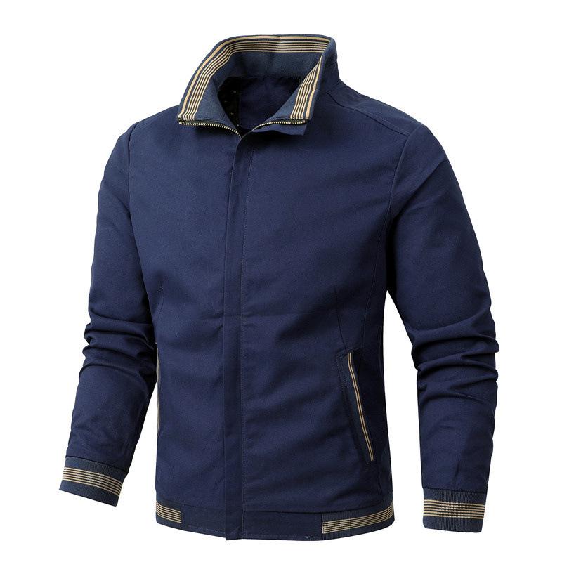 

Spring new side seam pocket blue loose zipper slim-fit green thickened cotton casual jacket 5XL темно-синий