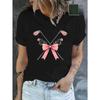 European Size Women'S Pure Golf & Floral Print T-Shirt - Crossed Clubs & Pink Bow Design, Casual Round Neck Tee for All-Season Comfort Apparel