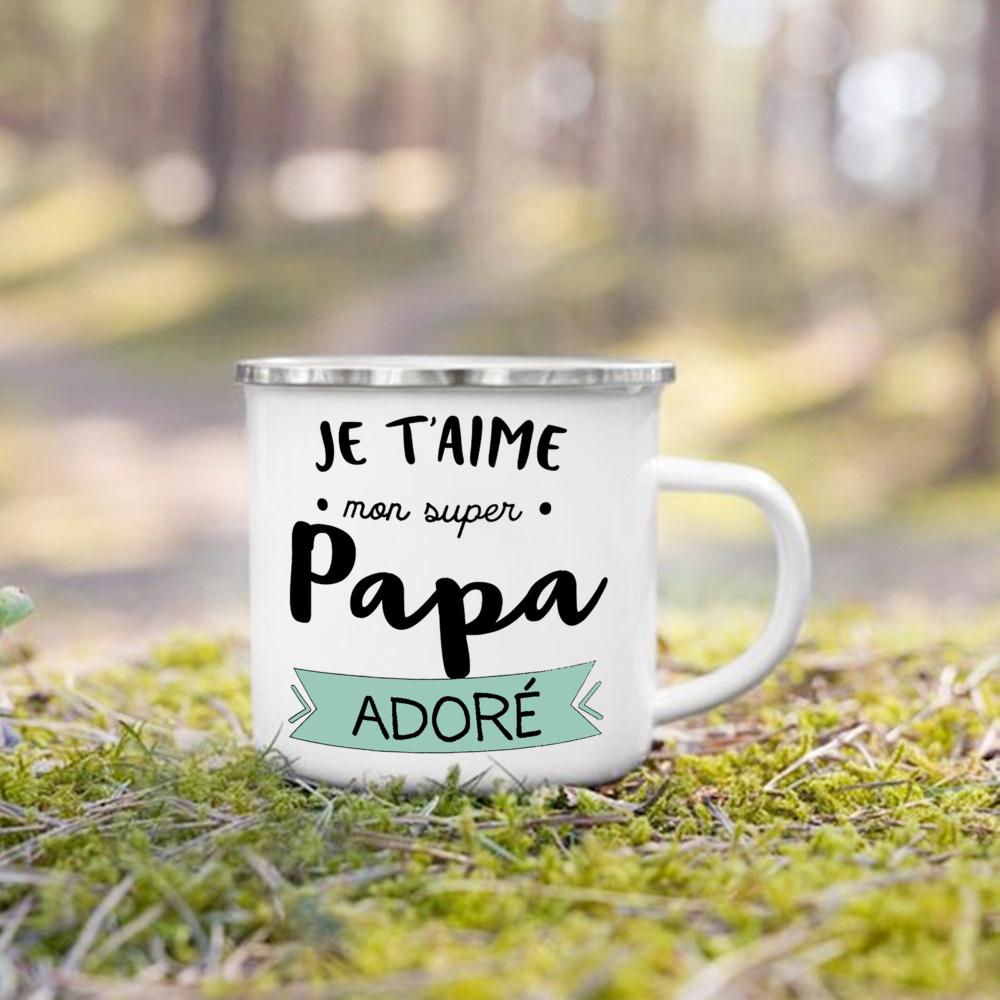 Best Dad & Mom In The World French Print Mug Camping Enamel Mugs Outdoor Drink Milk Coffee Cup Festive Birthday Gift for Dad Mom