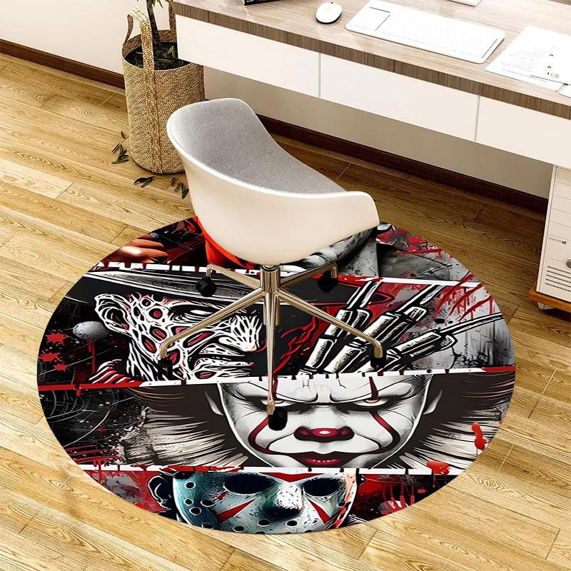 1pc Horror Icons Mashup Round Carpet, Made of Polyester,Perfect for Decorating Office Chairs, Living Rooms,fplt164