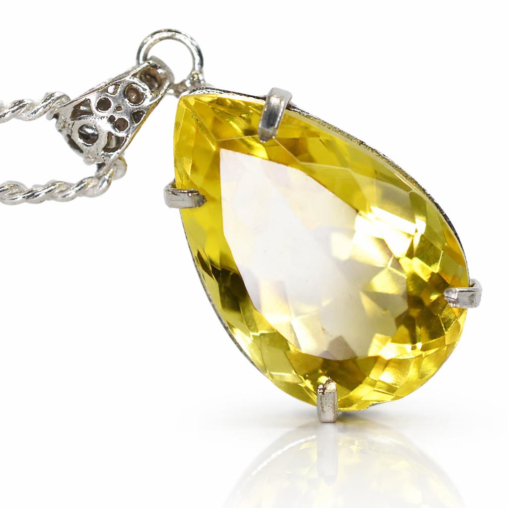 Yellow Topaz Pendant 73.2 ct Pear 925 Sterling Silver Gemstone Jewelry Gift