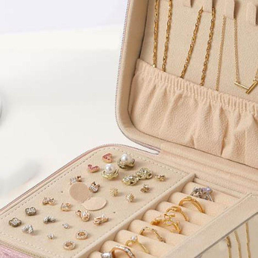 Zipper Jewelry Storage Case Dustproof Trinkets Storage Organizer Velvet Jewelry Box Travel