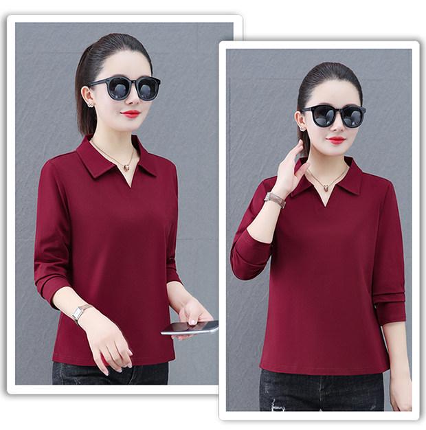 Premium Pure Cotton Long-Sleeve Women's T-Shirt, Spring/Autumn 2026, Plus Size Loose Fit for Middle-Aged Mothers