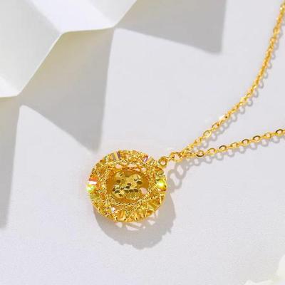 Gold Crushed Ice Dream Catcher Four-Leaf Clover Necklace - Imitation Vietnamese Sand Gold Clover Pendant