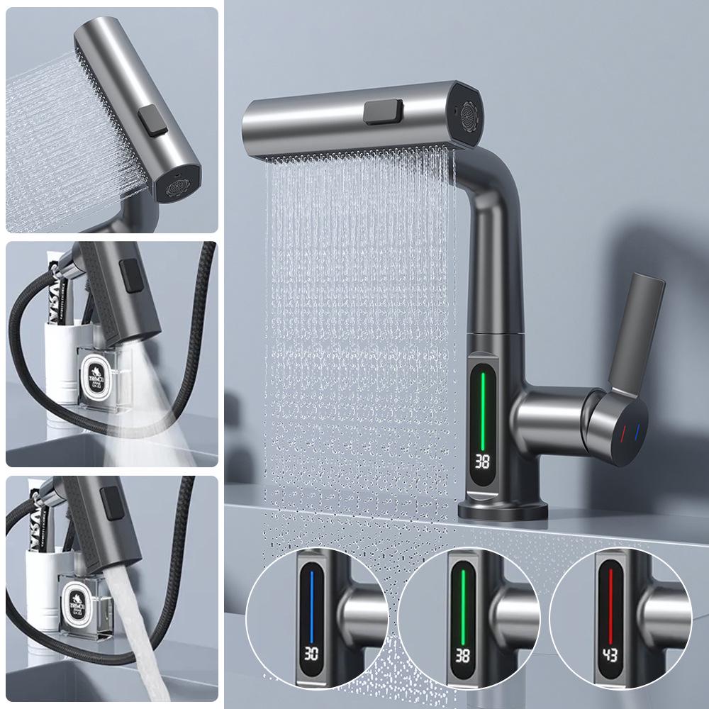 Gunmetal Multifunctional Pull-Out Basin Faucet for Bathroom