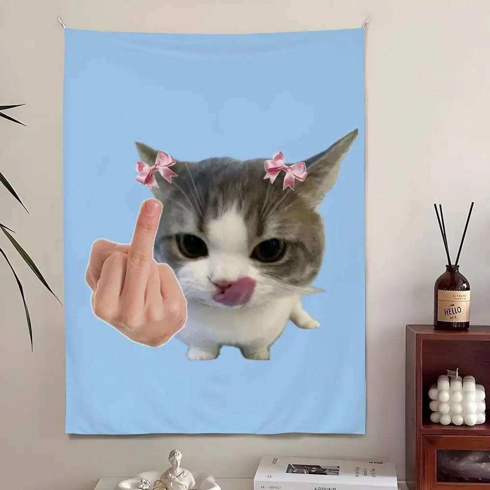 Funny Cute Cat Tapestry Bedroom Living Bar Garden Outdoor Microfiber Festival Decoration Background Art Banner
