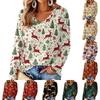Women's V-Neck Long Sleeve Christmas Print Lightweight Blouse for Spring and Summer
