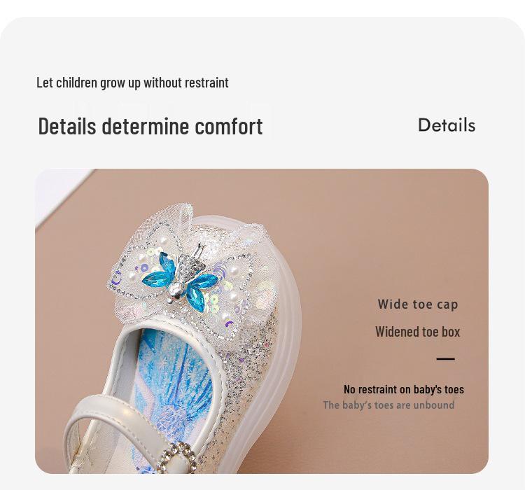 2026 New Fashion Girls' Princess Rhinestone Leather Shoes with Soft Soles and Luminous Crystals for Spring and Autumn.