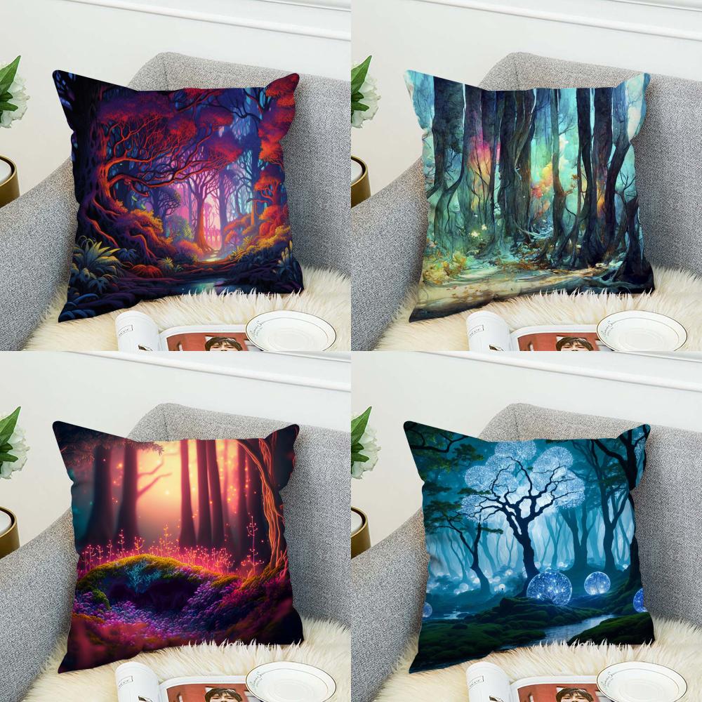Fantasty Forest Pillow Case For Car Sofa Decorative Home Doublesided Print Plush Square Throw Pillow Cushion Cover