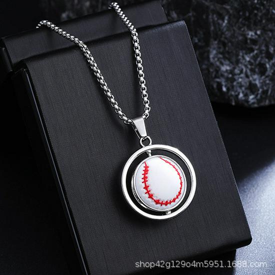 European American Creative Sports Pendant Necklace - Rotating Basketball & Football Design, Titanium Steel Sweater Chain Gift