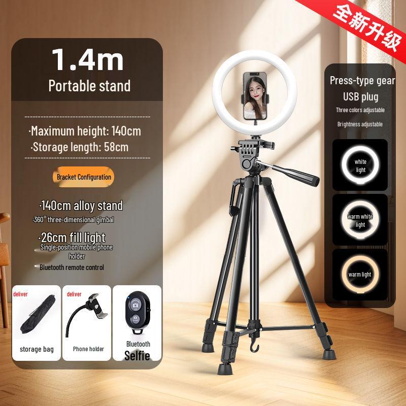 Phone & Camera Tripod Stand with Fill Light and Stabilizer for Live Streaming & Outdoor Videos