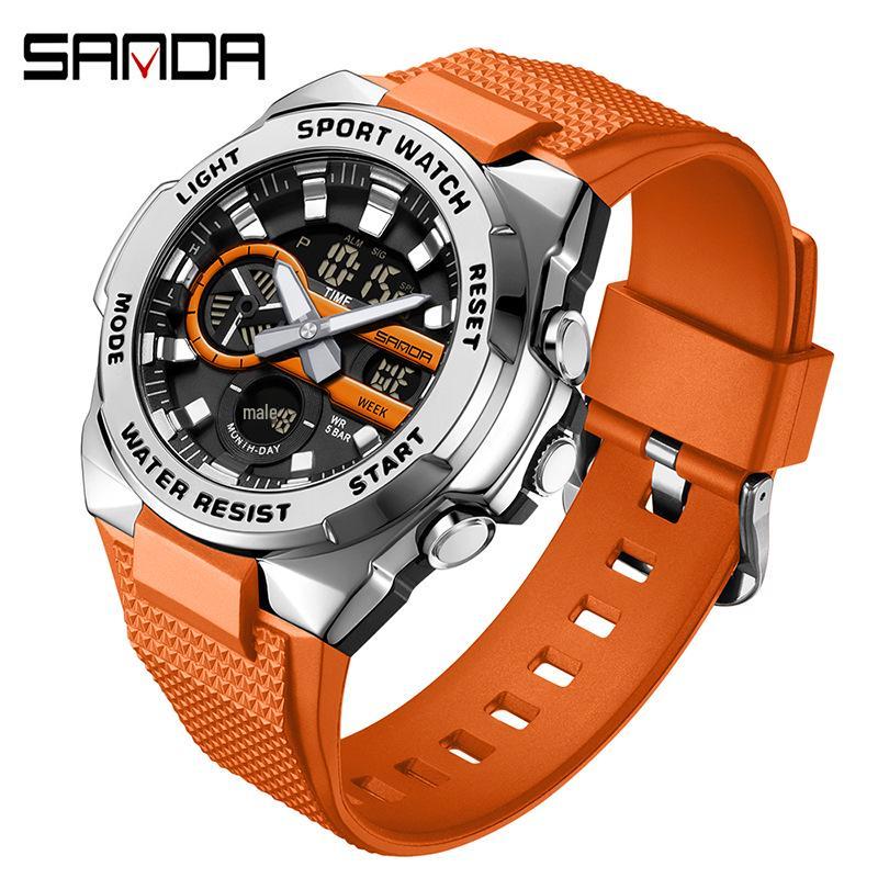 Sanda Dual-Display Waterproof Sports Watch - Multi-Functional, Luminous, Trendy for Students