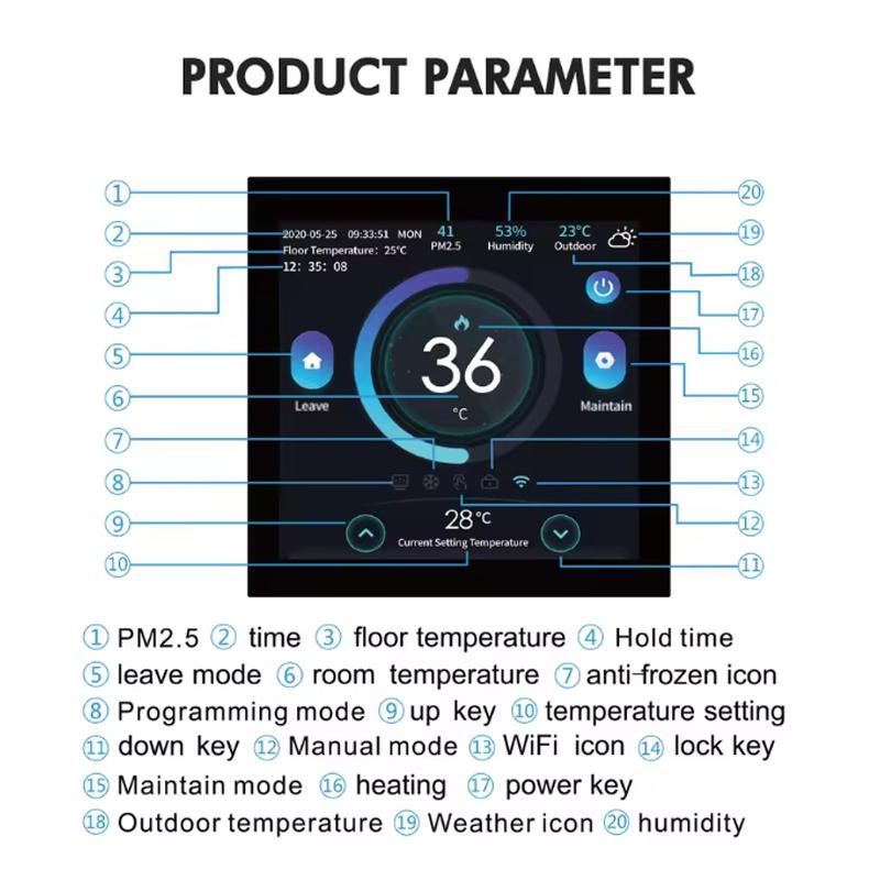WiFi Smart Thermostat with CO2 and Humidity Sensor Temperature Controller Work for Electric Floor Heating Water/Gas Boiler