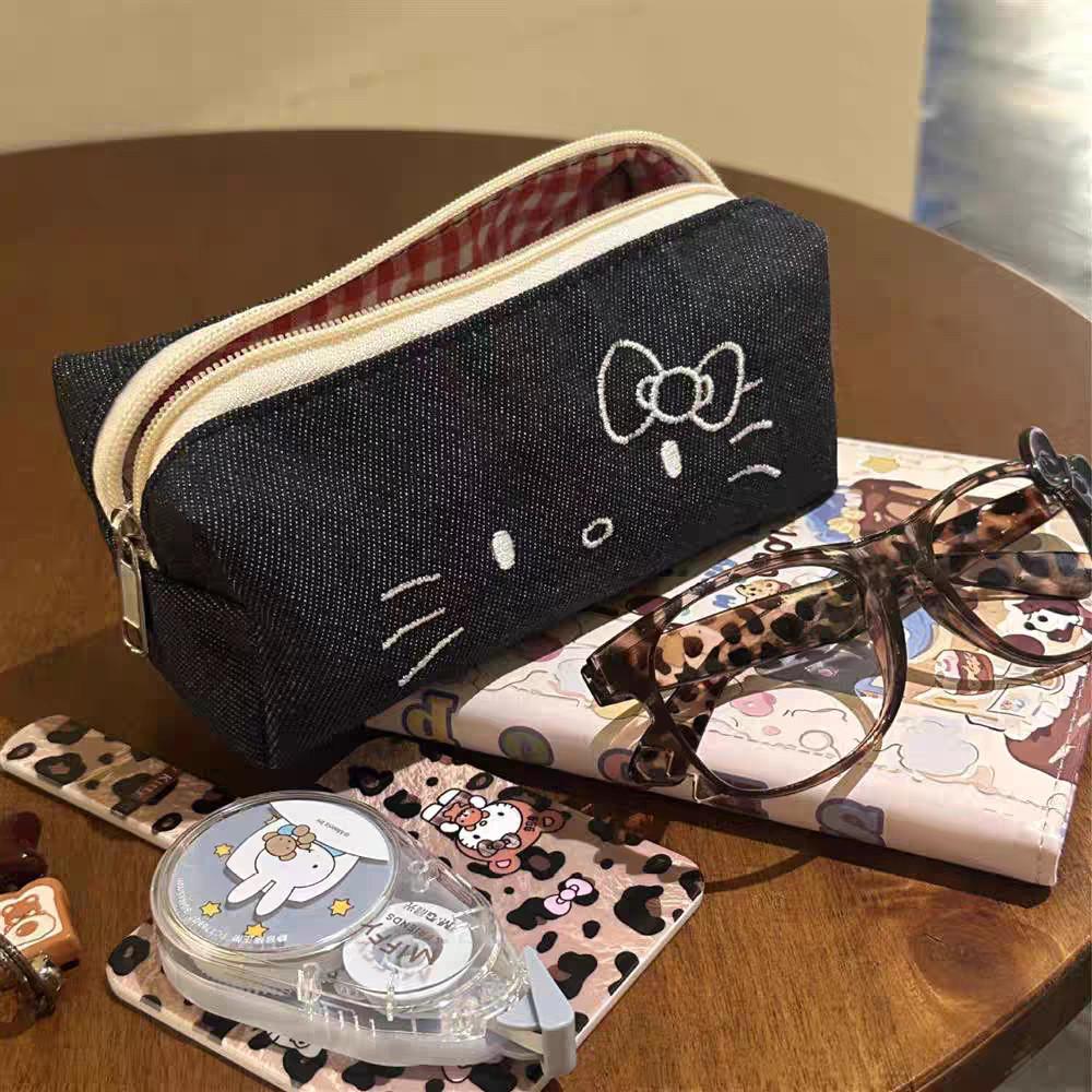 Sött Katt Canvas Pennskrin För Flickor Gymnasieelever Med Stor Kapacitet Brevpapper Organizer