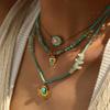 European and American embellished eyes natural stone titanium steel pendant necklace fashionable stacked collarbone chain gold-plated stainless steel 
