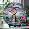 Nautical Anchor Sailboat Floral Metal Wall Art 8 Inch Round Iron Decor For Home Kitchen Cafe Hanging