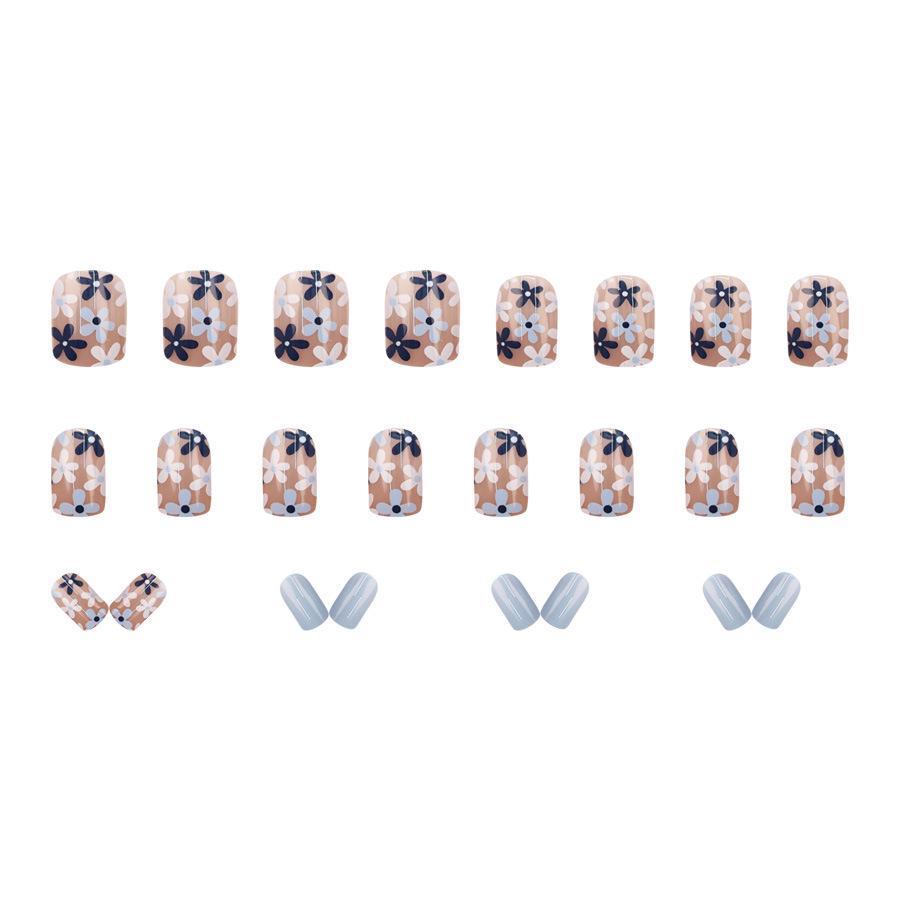 Vintage Blue Floral Square Wearable Nail Art Tips - 24 Pieces