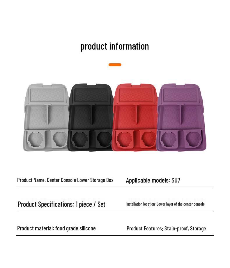 Soft Rubber Organizer for Xiaomi SU7 Console Storage Compartment, Car Interior Accessories