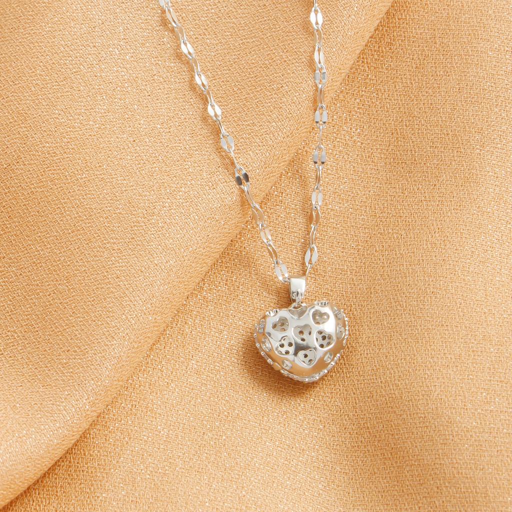 Set with Cubic Zirconia Heart Pendant, Women's Temperament, Stainless Steel Gold-plated Necklace, Wedding Party Jewelry Gifts