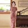 Beautiful pink waist pinch national style new Chinese style Suzhou long cheongsam improved young 1011 new women's high sense
