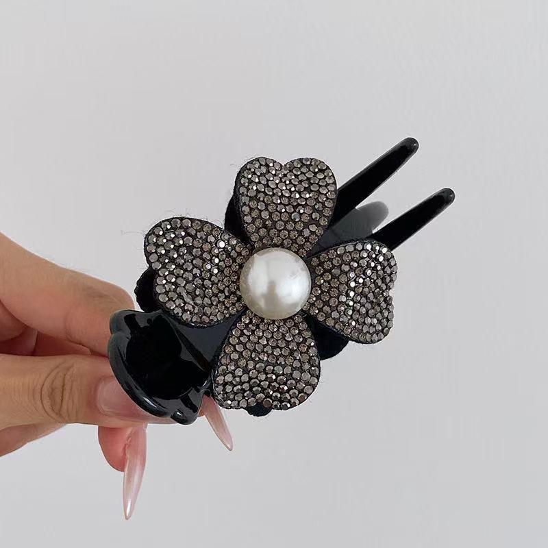 Rhinestone Pearl Four-Leaf Clover Hair Claw Clip for Women - Bun  Ponytail Accessory