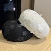 New Temperament Beret Ins Literary Style Small Fragrance Shopping Fashion Sequin Flower Face Small Octagonal Beret Hat