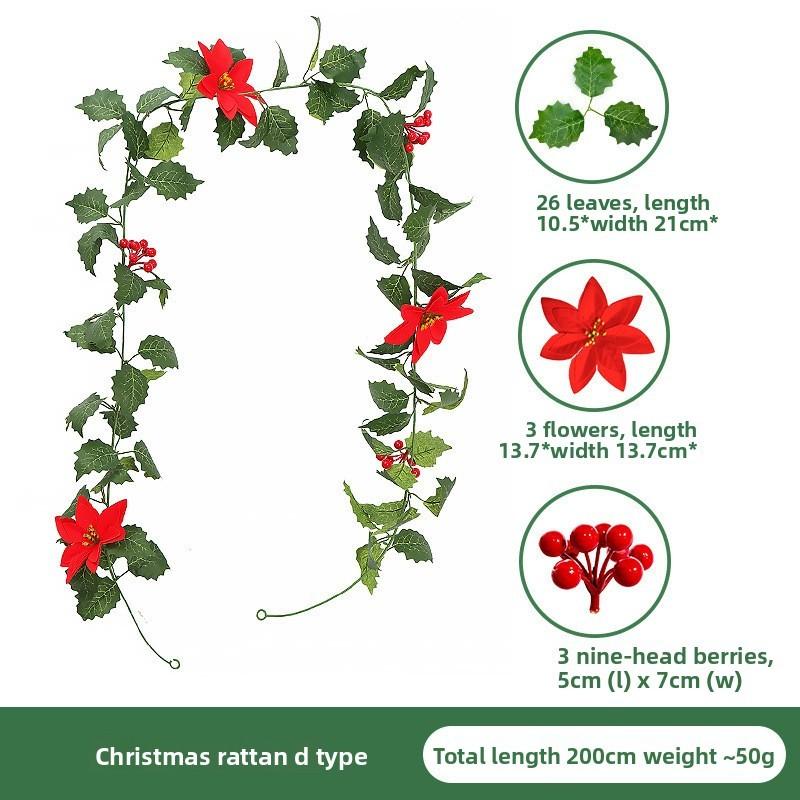 Christmas Simulation Red Fruit Vine With Artificial Pine Needles For Holiday Home Decor