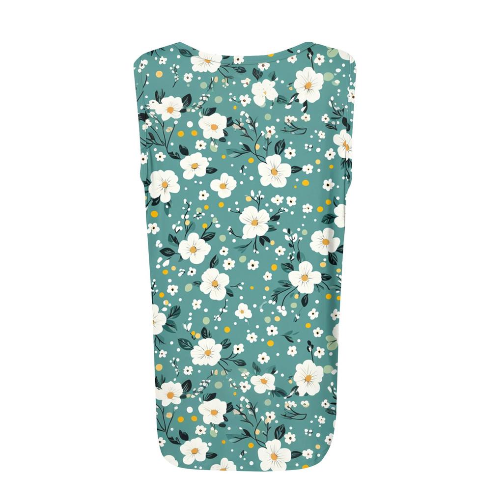 Square Collar Tank Top Women Print Tank Tee Casual Loose Fit Sleeveless Shirt