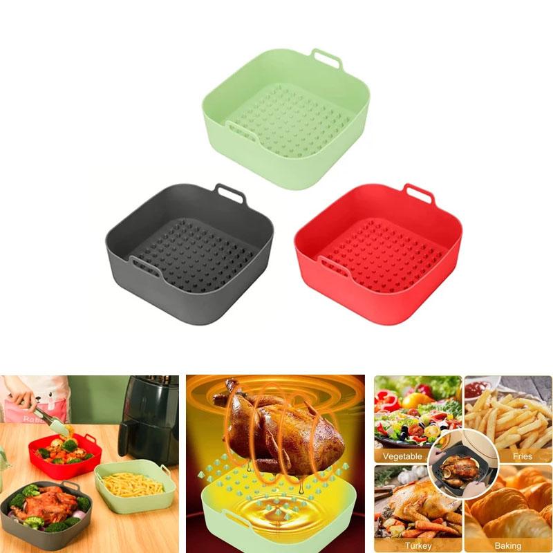 Air Fryer Silicone Pot Thick Reusable Silicone Square Air Fryer Liners Baking Tray Liner Paper Air Fryer Basket Baking Utensils