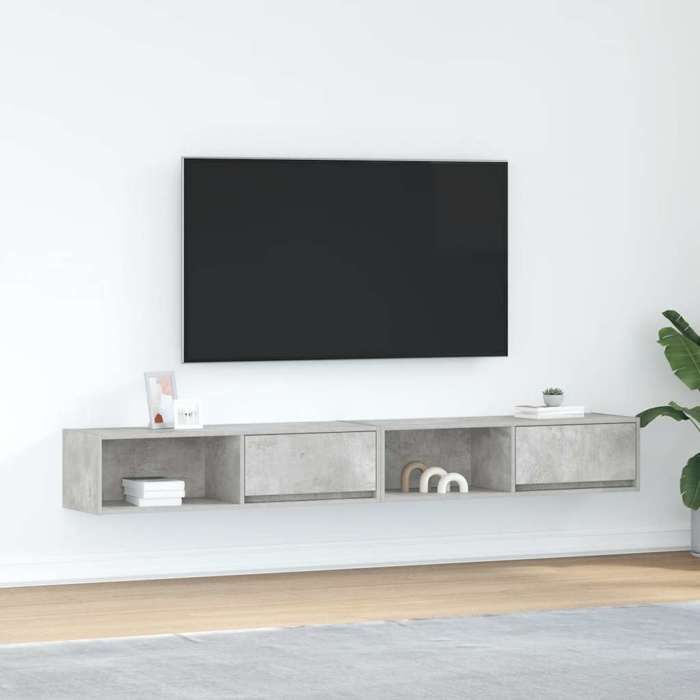 VidaXL Meubles TV 2 pcs gris béton 100x31x25,5 cm bois d'ingénierie, banc TV, meuble hifi, centre de divertissement, buffet 861479